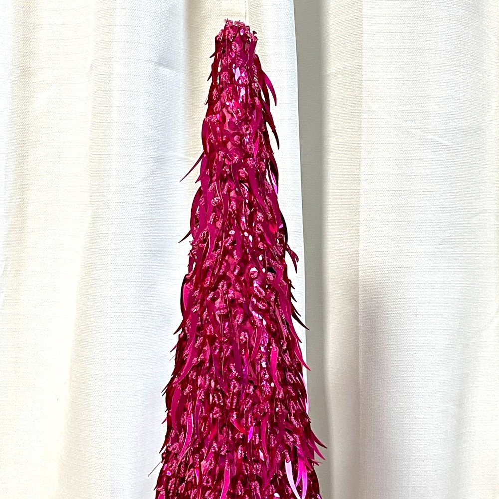 Cone Christmas Tree Pink Beaded Holiday Decor 24" Tall Glam Bling - Picture 2 of 3